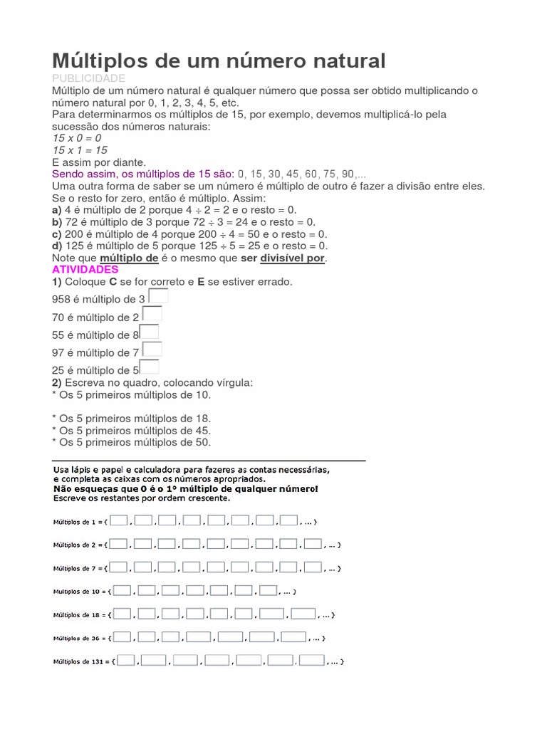 Múltiplos de Um Número Natural | PDF