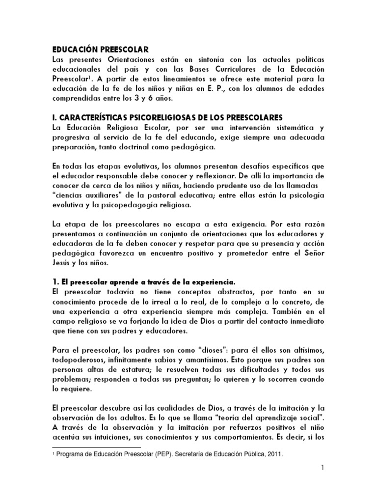 Educación Religiosa en Preescolar | PDF | Educación de la primera ...
