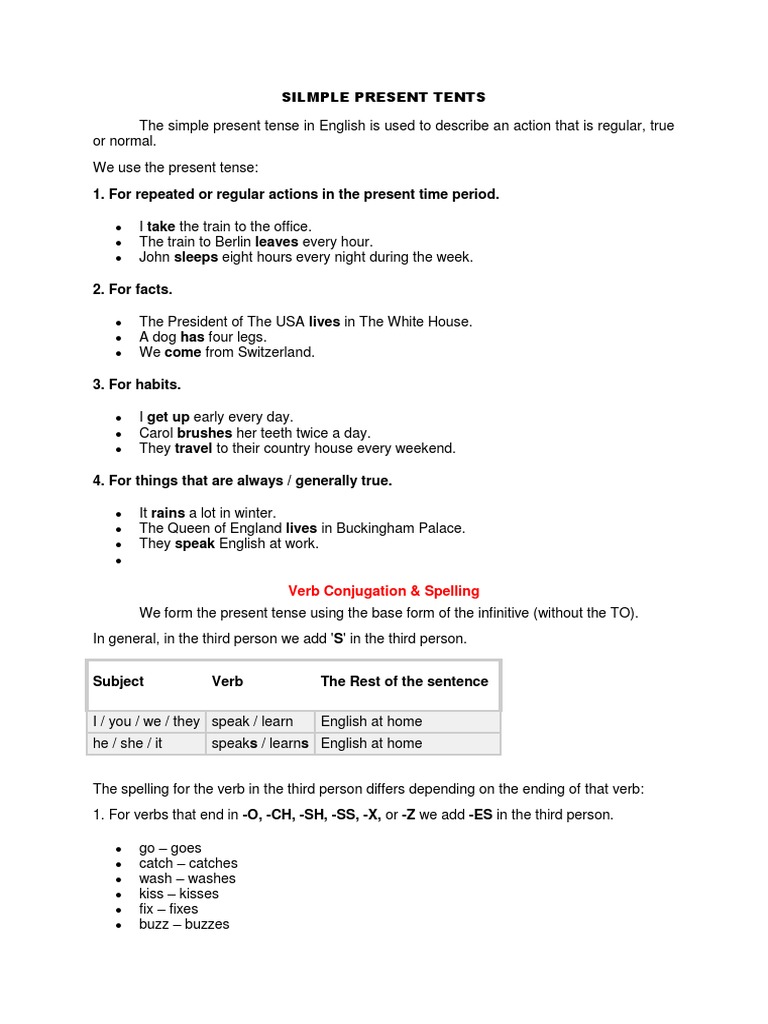 Silmple Present Tents PDF Verb Question