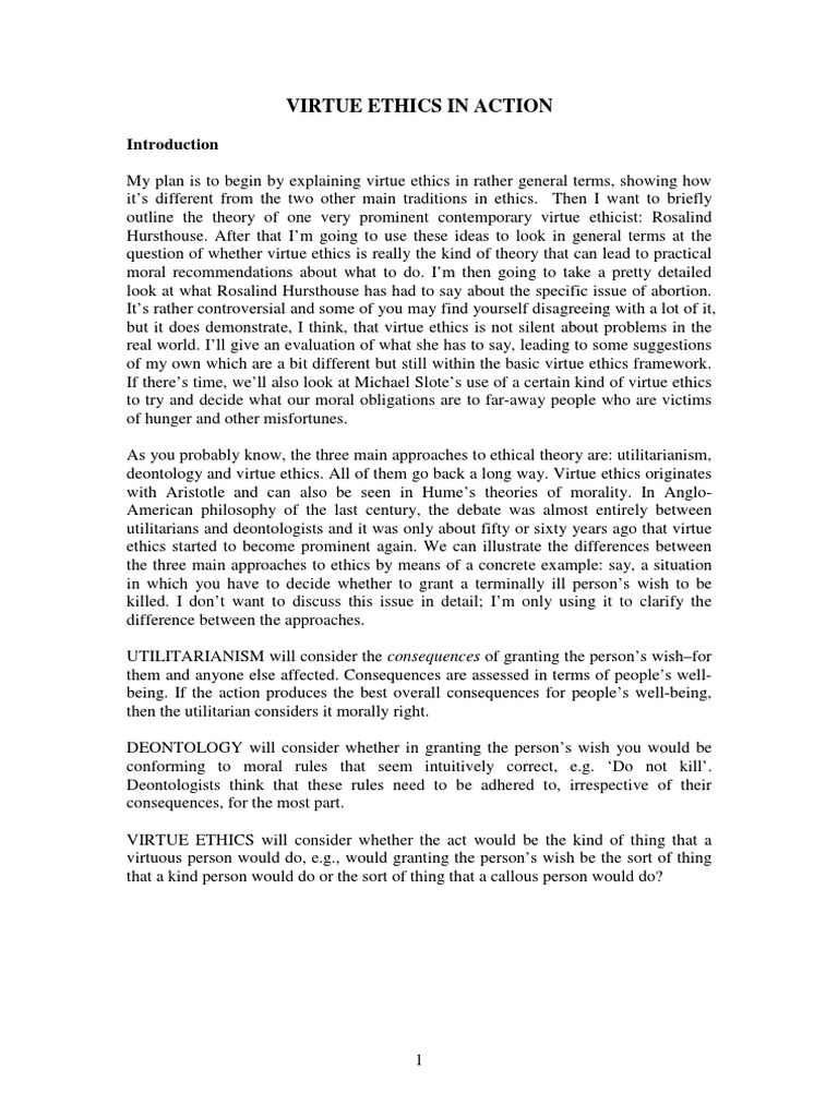 Virtue Ethics in Action PDF | PDF | Virtue Ethics | Utilitarianism