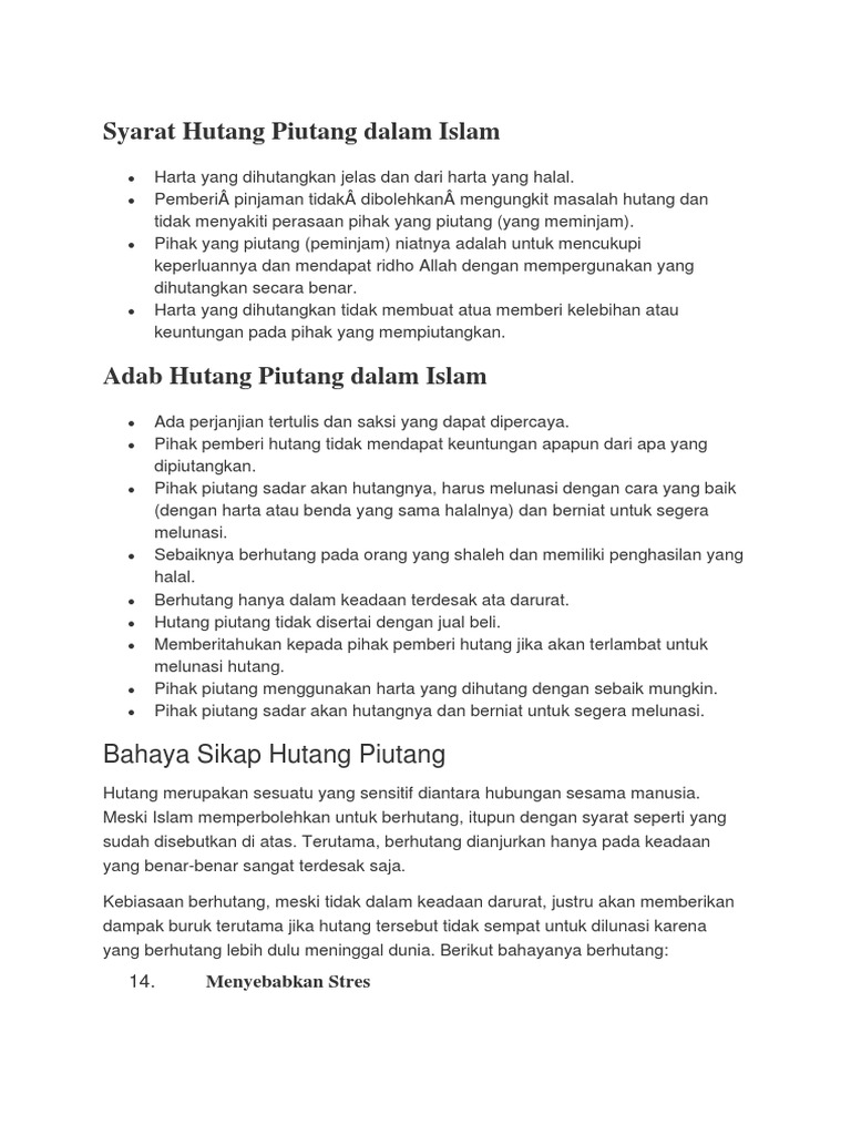 Syarat Hutang Piutang Dalam Islam Pdf