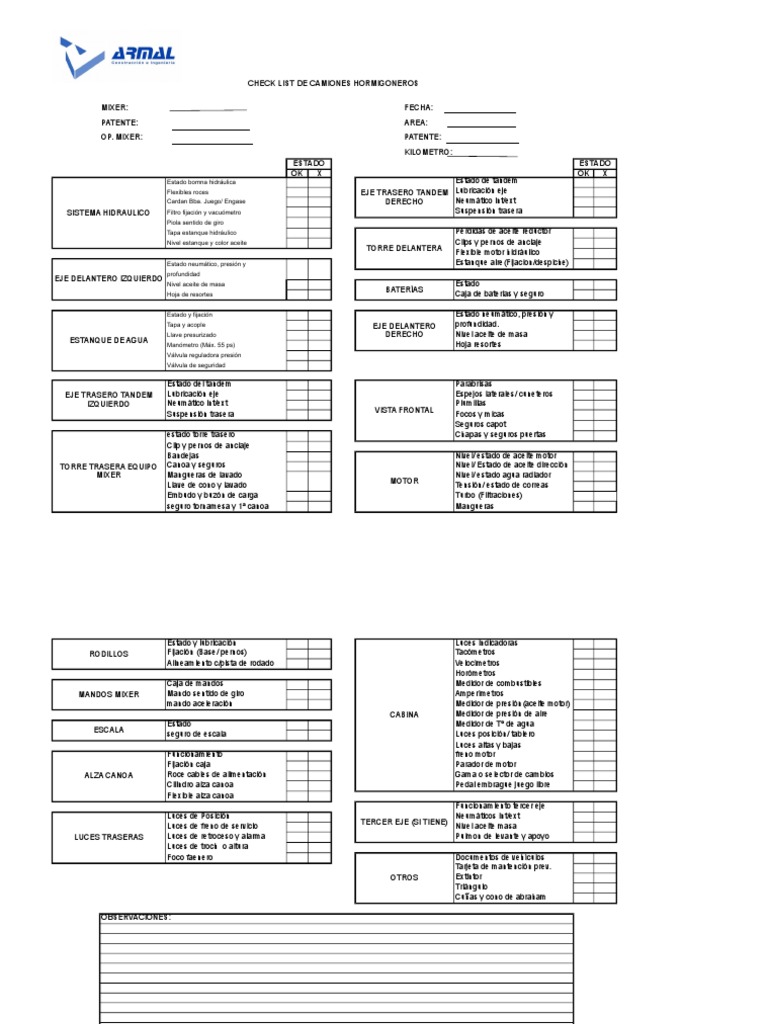 Formato Check List Mixer PDF Eje Camión
