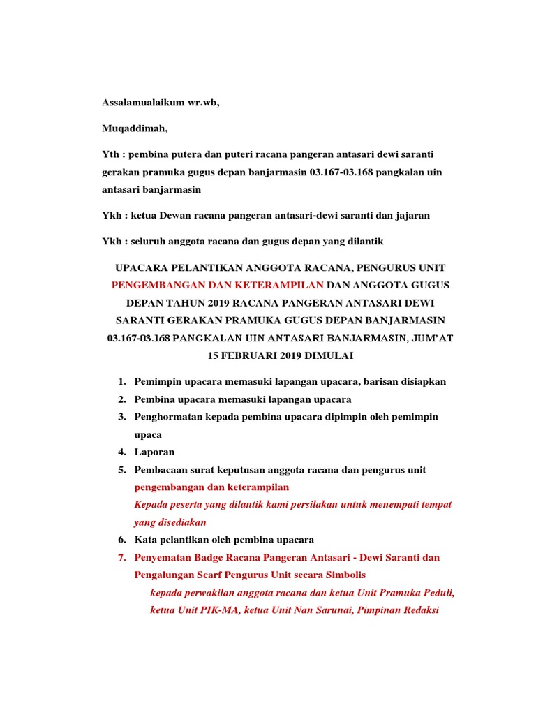 Teks Mc Pelantikan 2019 Ar Ag Unit