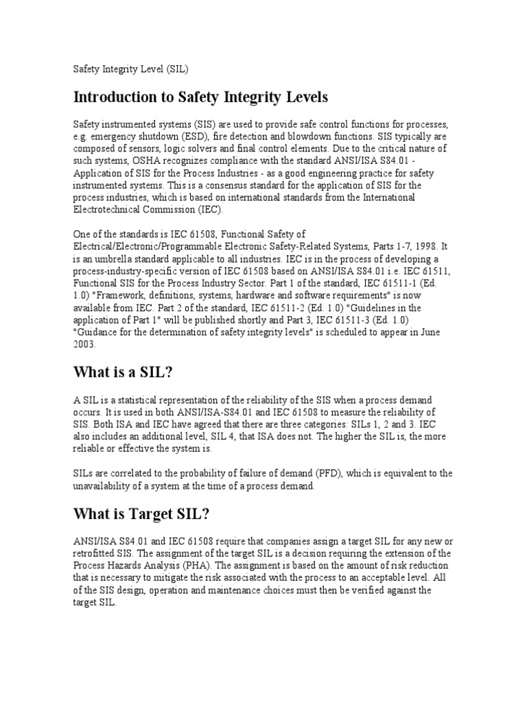 Understanding Safety Integrity Levels (SIL) | PDF | Systems Engineering ...
