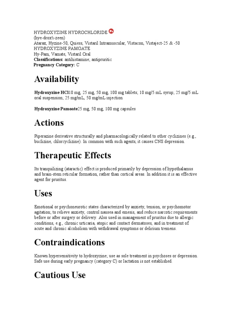 HYDROXYZINE HYDROCHLORIDE Drugs Clinical Medicine