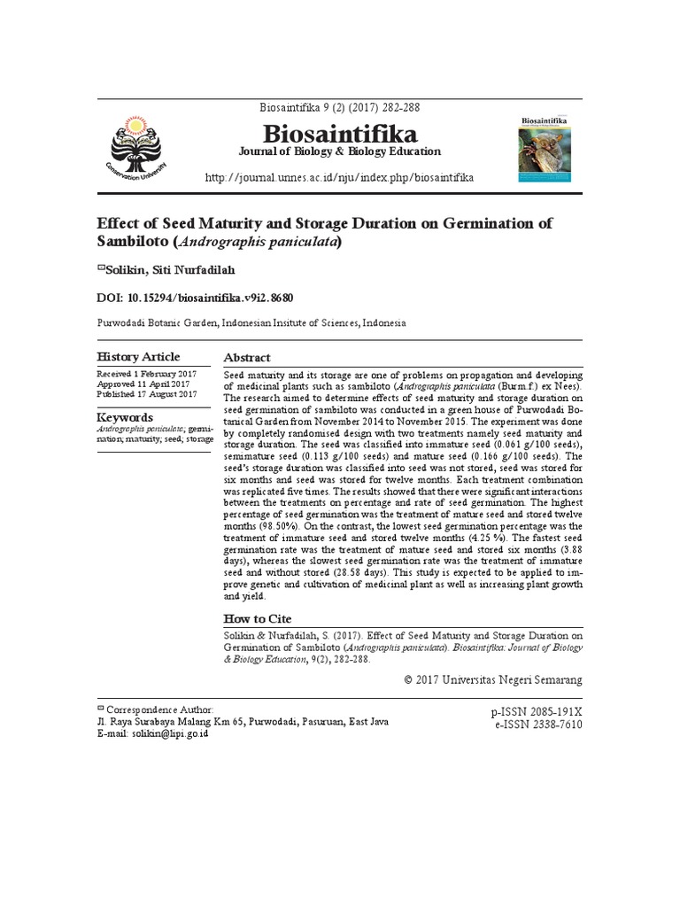 Effect of Seed Maturity and Storage Duration On Ge PDF | PDF | Seed ...