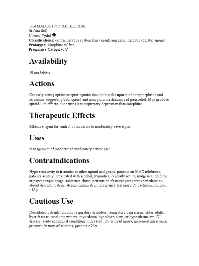 Tramadol Hydrochloride Analgesic Drugs