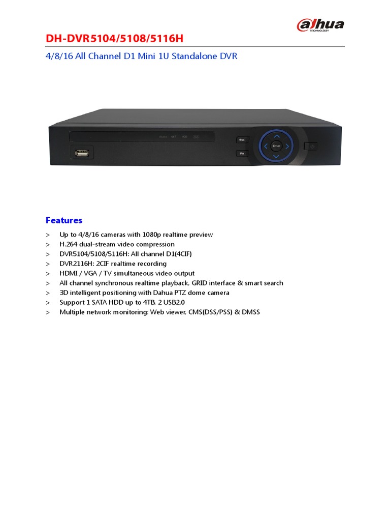 Dahua DVR 5116h User Manual Video Streaming Media