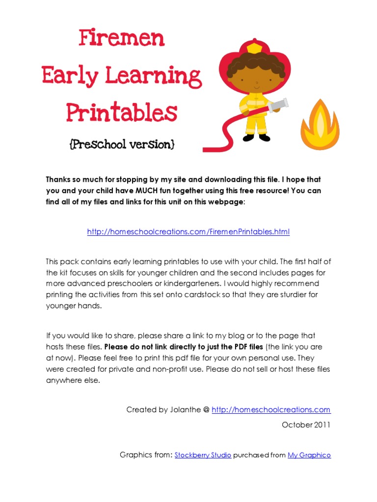 Firemen Early Learning Printables: (Preschool Version) | PDF | Fire ...