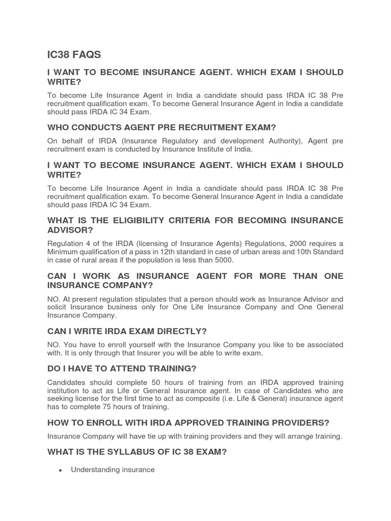 Ic38 Faqs PDF Insurance Broker Test (Assessment)