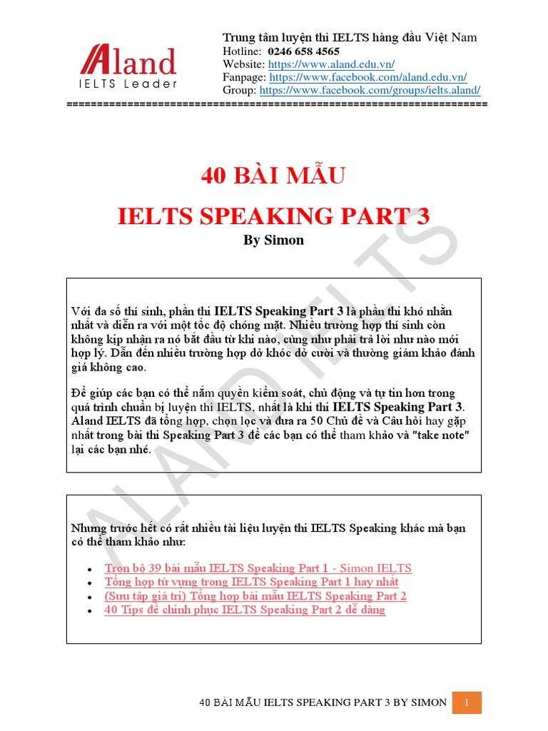 40 bài mẫu ielts speaking part 3 by Simon PDF | PDF