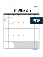 September 2019: Sunday Saturday Friday Monday Tuesday Wednesday Thursday
