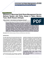 Efficiency of Municipal Solid Waste Management Service Delivery System and Policy Issues in Debre Markos Town, North Western Ethiopia