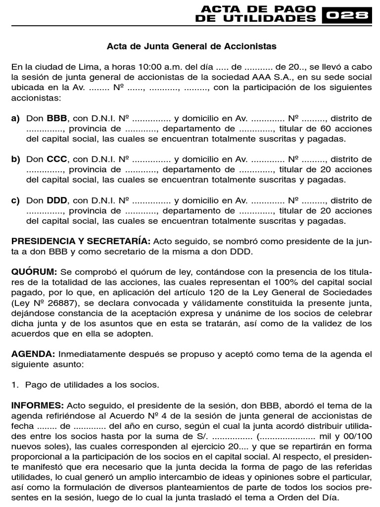 Acta de Pago de Utilidades | PDF | Pagaré