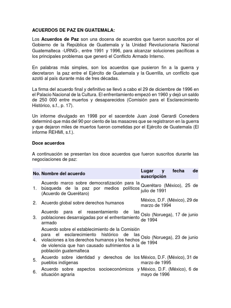 Acuerdos de Paz en Guatemala 1991-1996 | PDF | Guatemala | Conflictos
