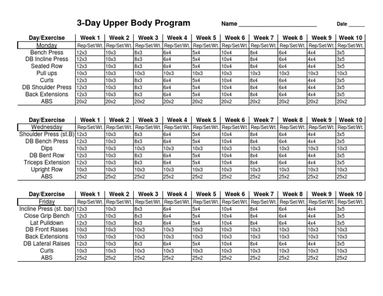 3-Day Upper Body Program (10wk) PDF | PDF | Weight Training | Recreation