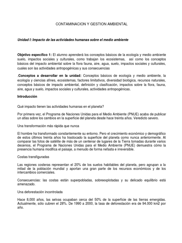 Impacto Humano en el Medio Ambiente | PDF | Ecosistema | Ecología