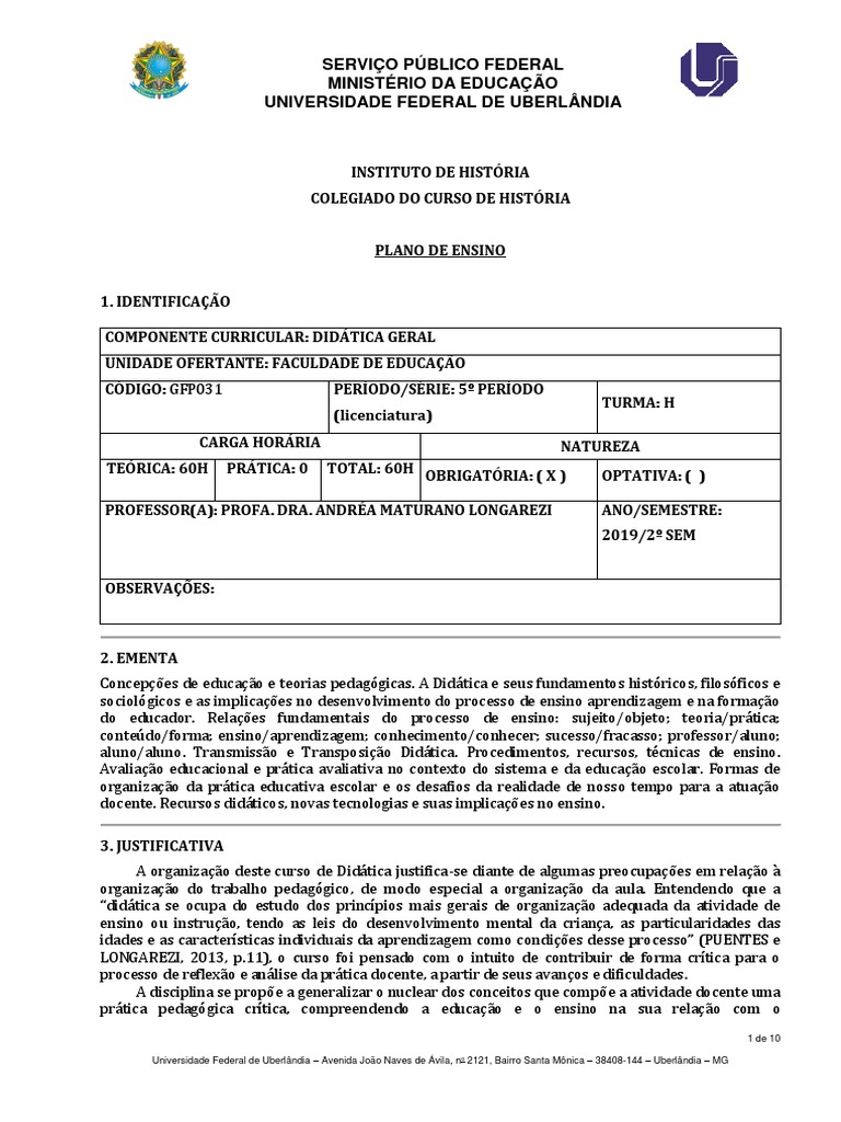 Plano de Ensino: Didática Geral | PDF | Pedagogia | Aprendizado