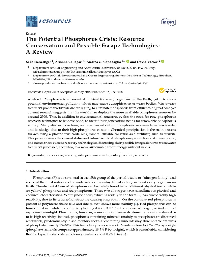 Resources: The Potential Phosphorus Crisis: Resource Conservation and ...