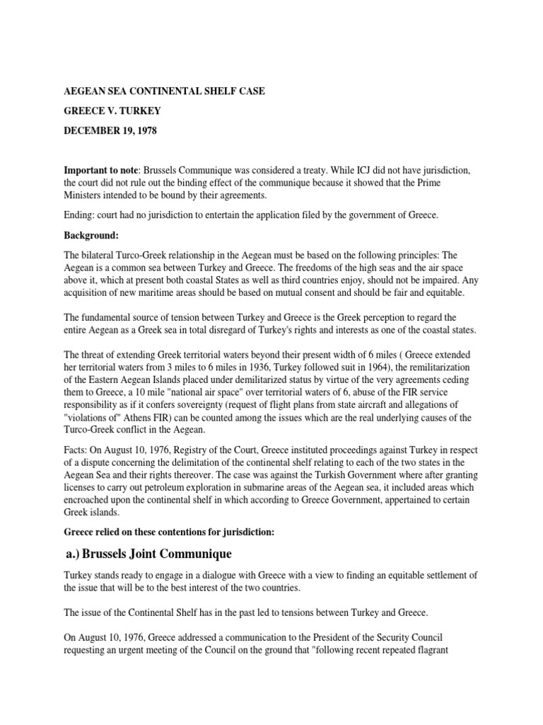 Aegean Sea Continental Shelf Case PDF Territorial Waters Treaty