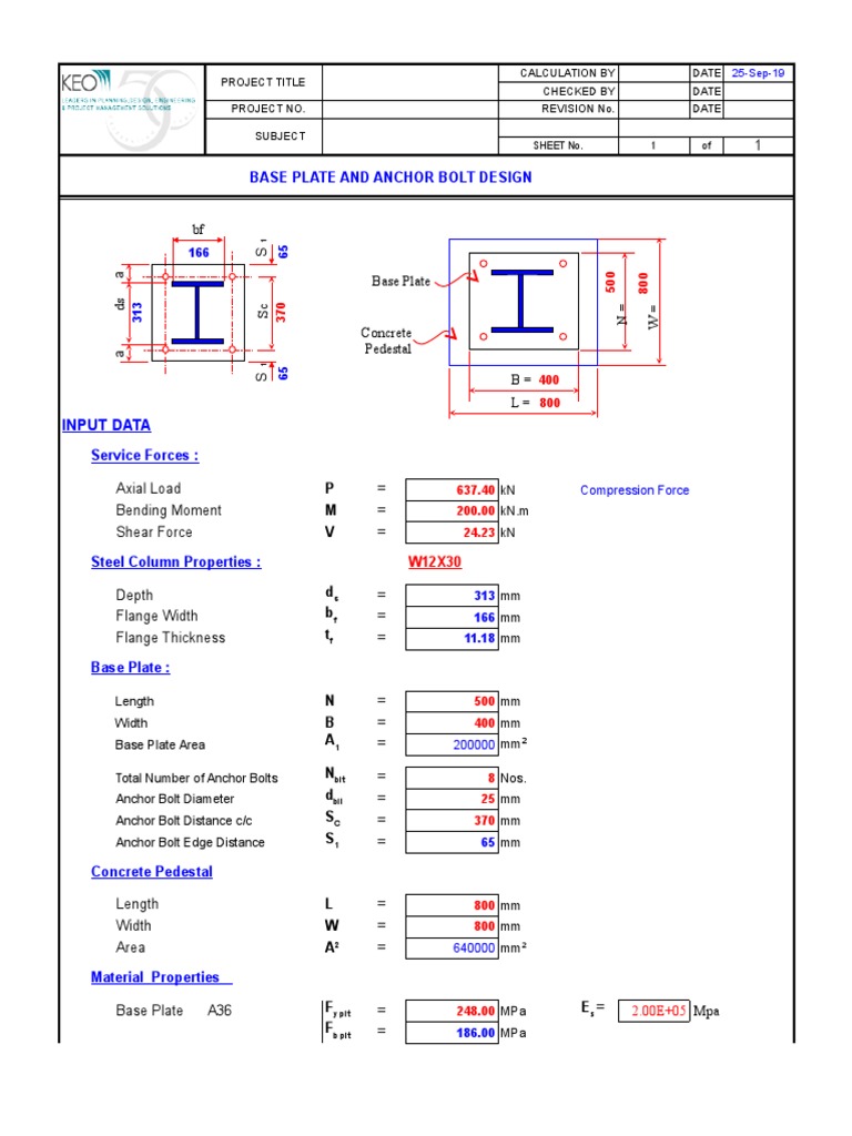 Base Plate And Anchor Bolt Design Input Data Bending Screw Free