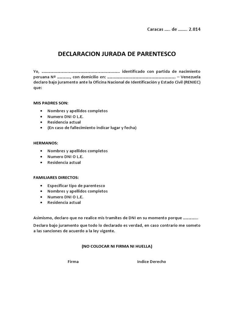 Declaración Jurada de Parentesco | PDF | Política
