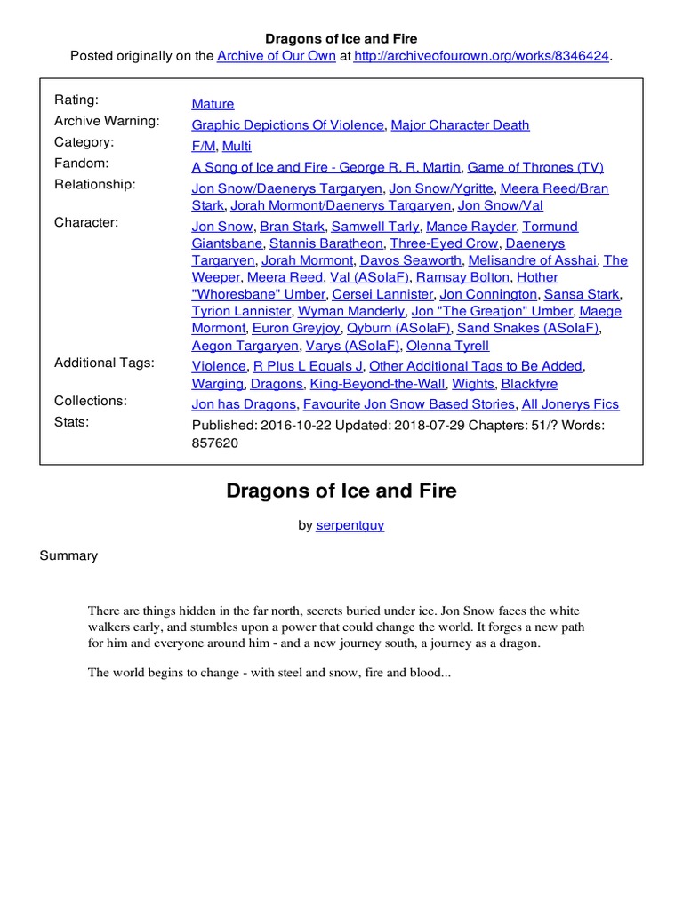 Dragons of Ice and Fire PDF A Song Of Ice