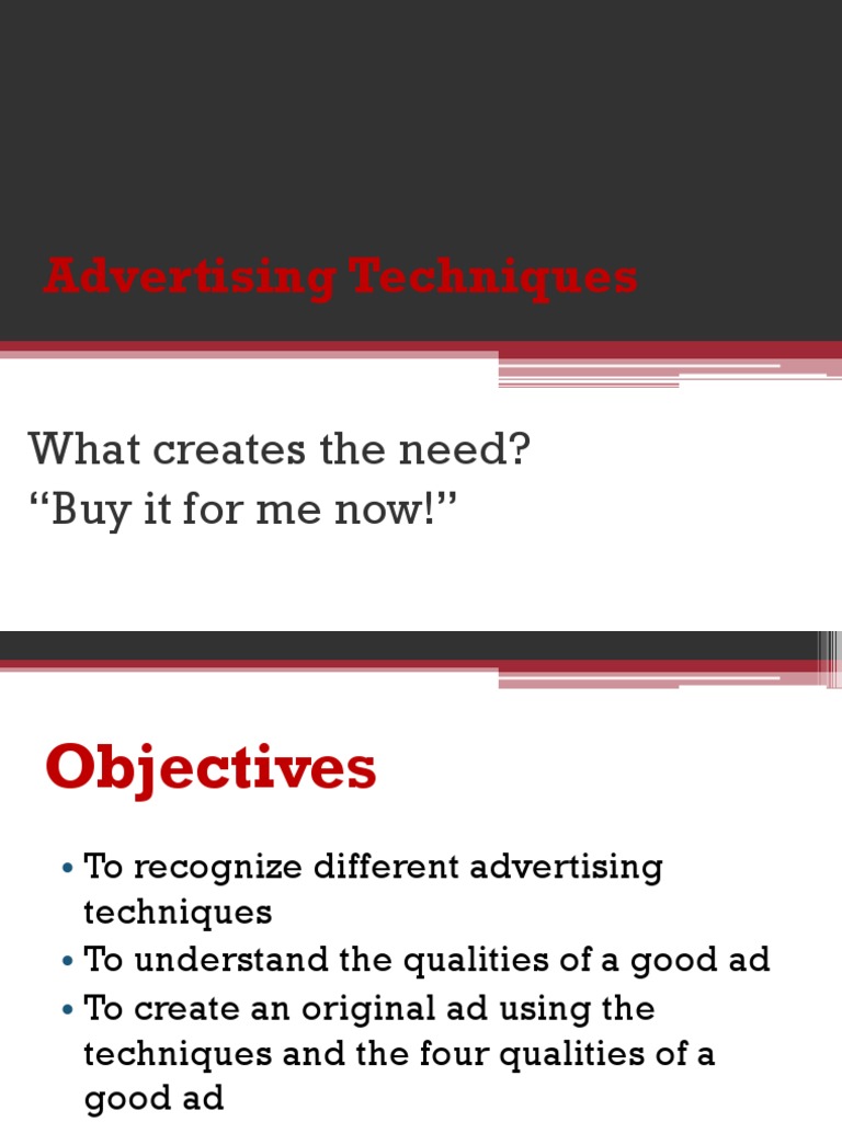 Key Advertising Techniques Explained | PDF | Propaganda | Advertising