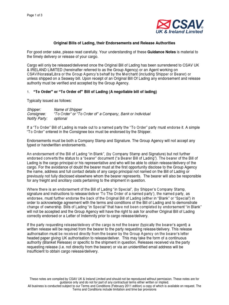Endorsement Guidelines for Bills of Lading | PDF | Bill Of Lading ...