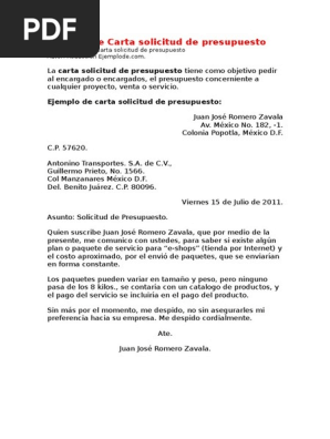 Ejemplo De Carta Solicitud De Presupuesto Presupuesto