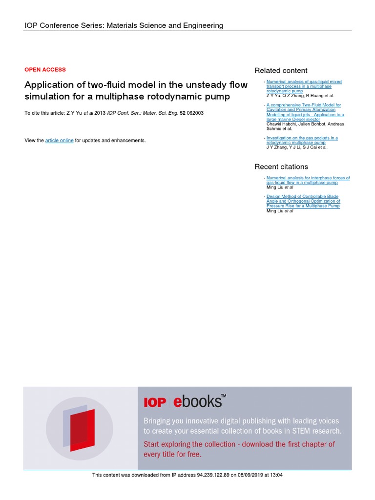Two-Fluid Model in Multiphase Pump Simulation | PDF | Fluid Dynamics | Pump