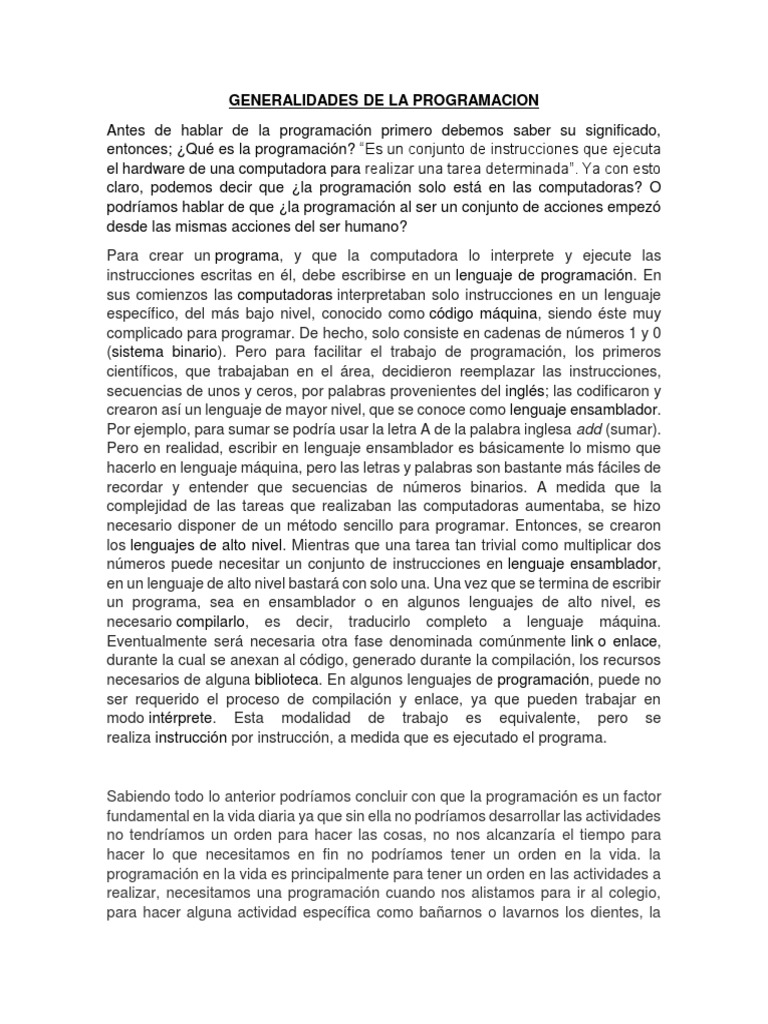 Ensayo Generalidades de La Programacion | PDF | Programación de ...