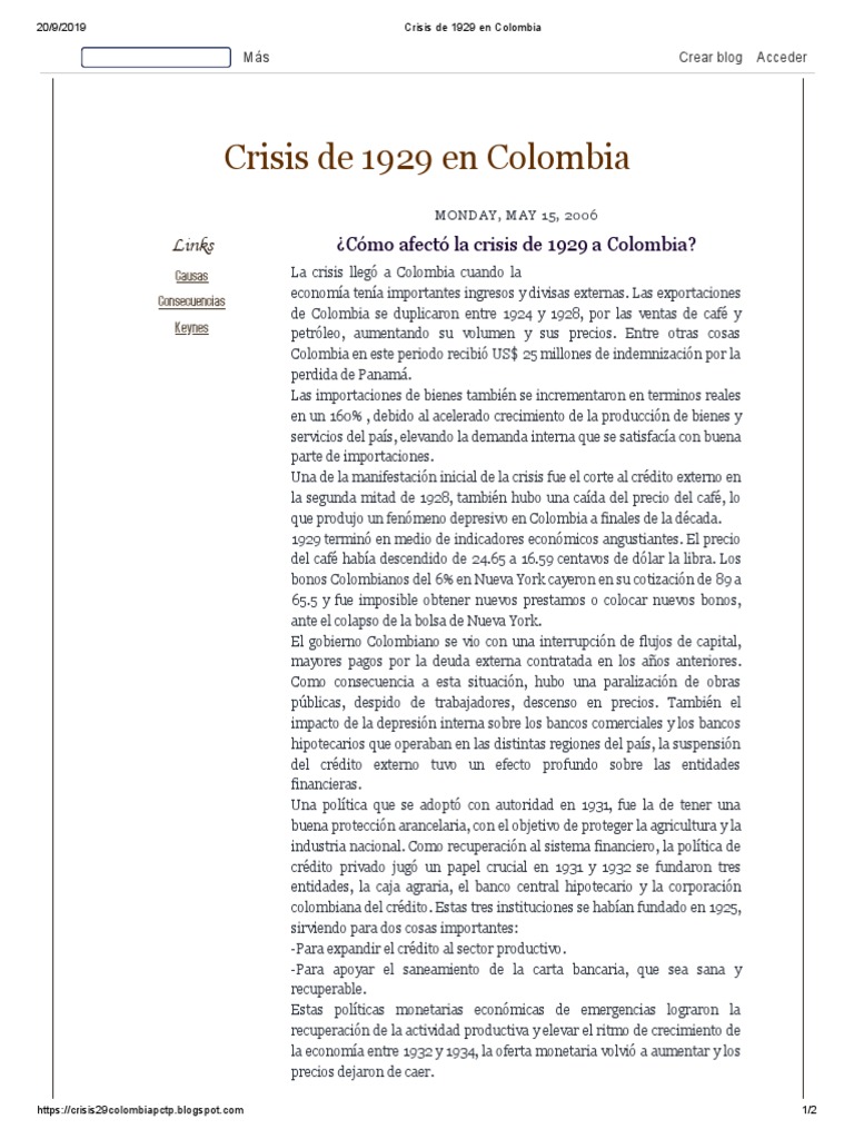 Impacto de la Crisis de 1929 en Colombia | PDF | Gran depresion | Economias