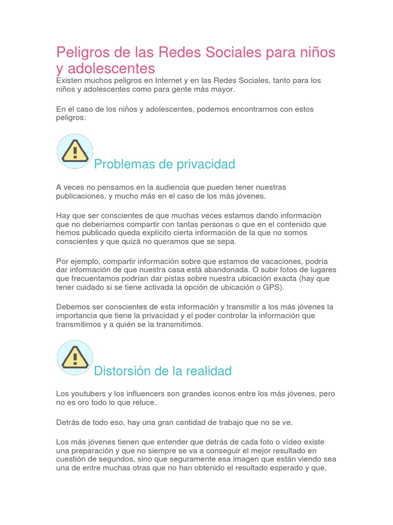 Peligros de Las Redes Sociales para Niños y Adolescentes | PDF ...