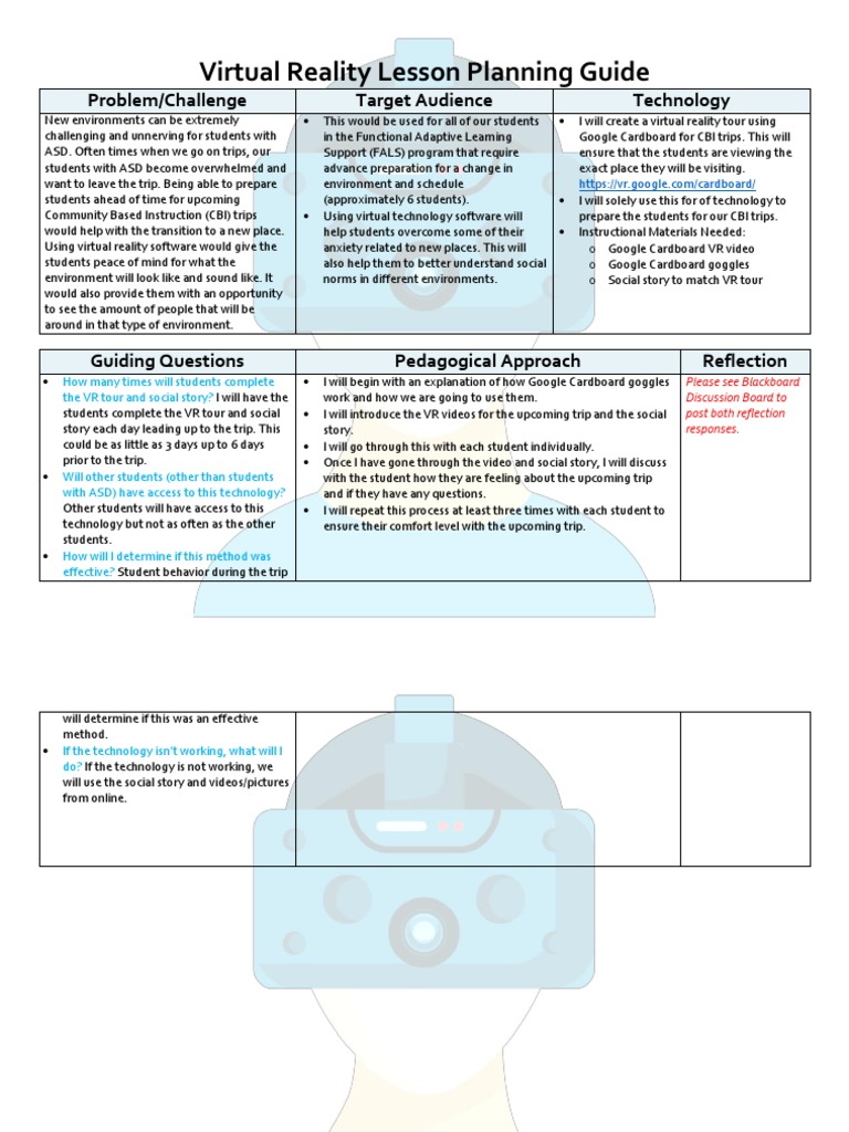 VR Lesson Plan for Students with ASD | PDF | Virtual Reality ...