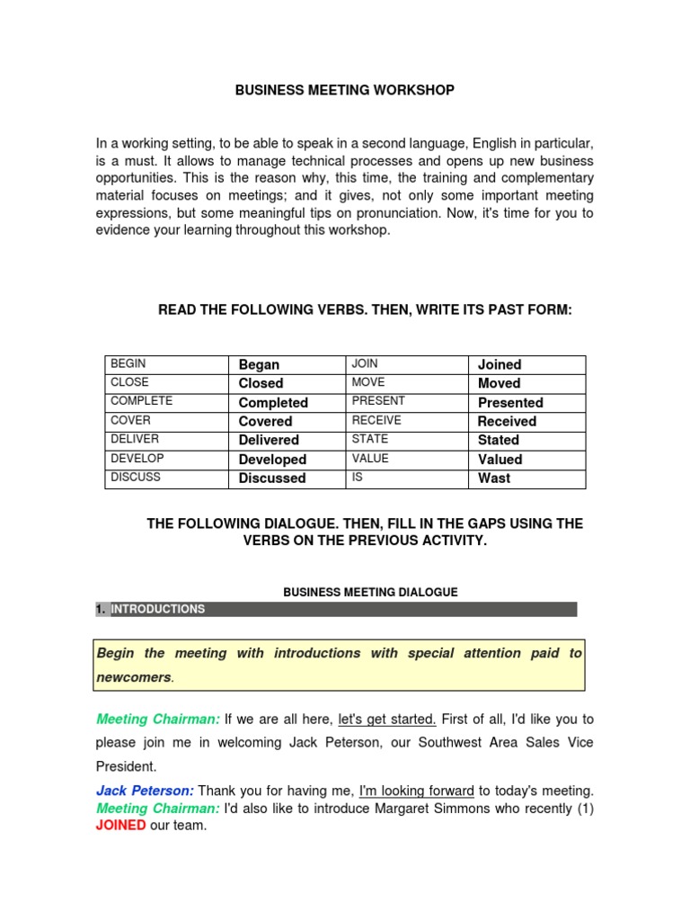 Business Meeting Workshop Guide | PDF | Cognitive Science | Cognition