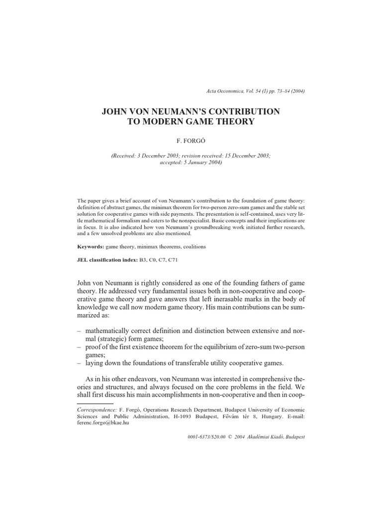 Page from the Theory of Games by Von Neumann
