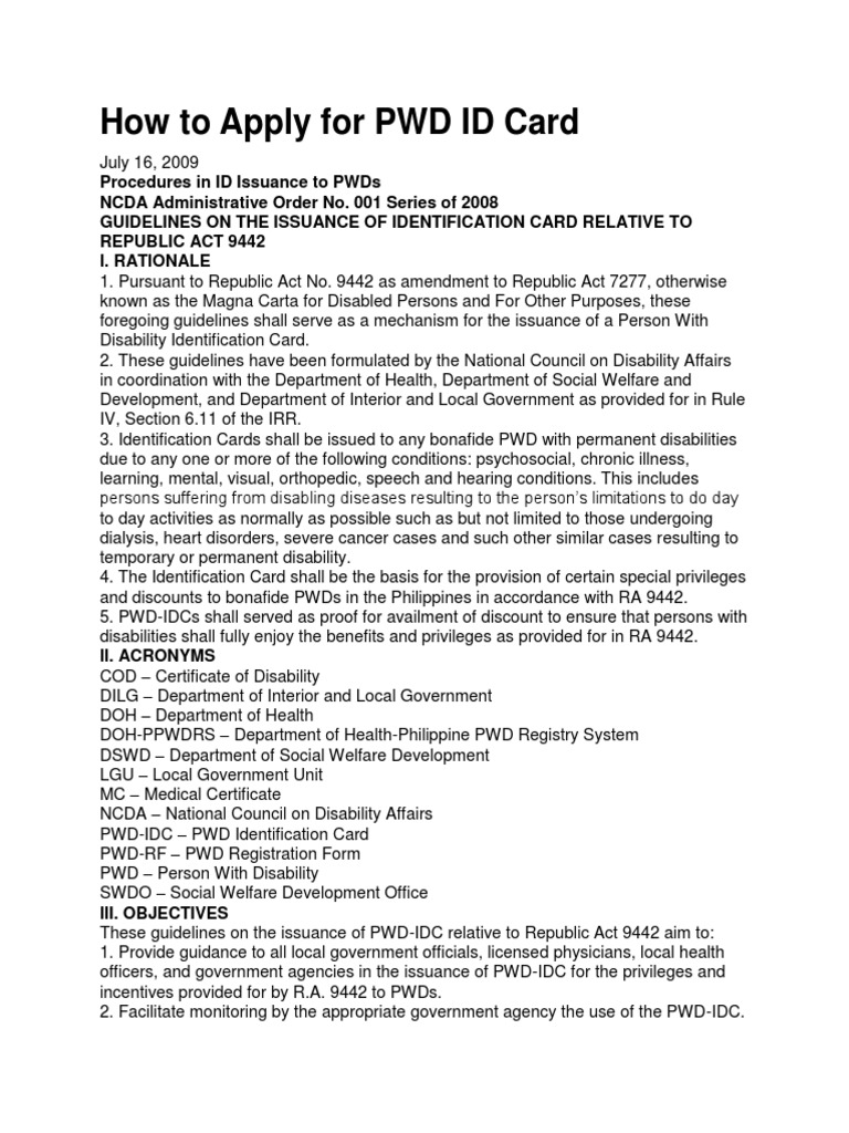 How To Apply For PWD ID Card PDF Identity Document Disability
