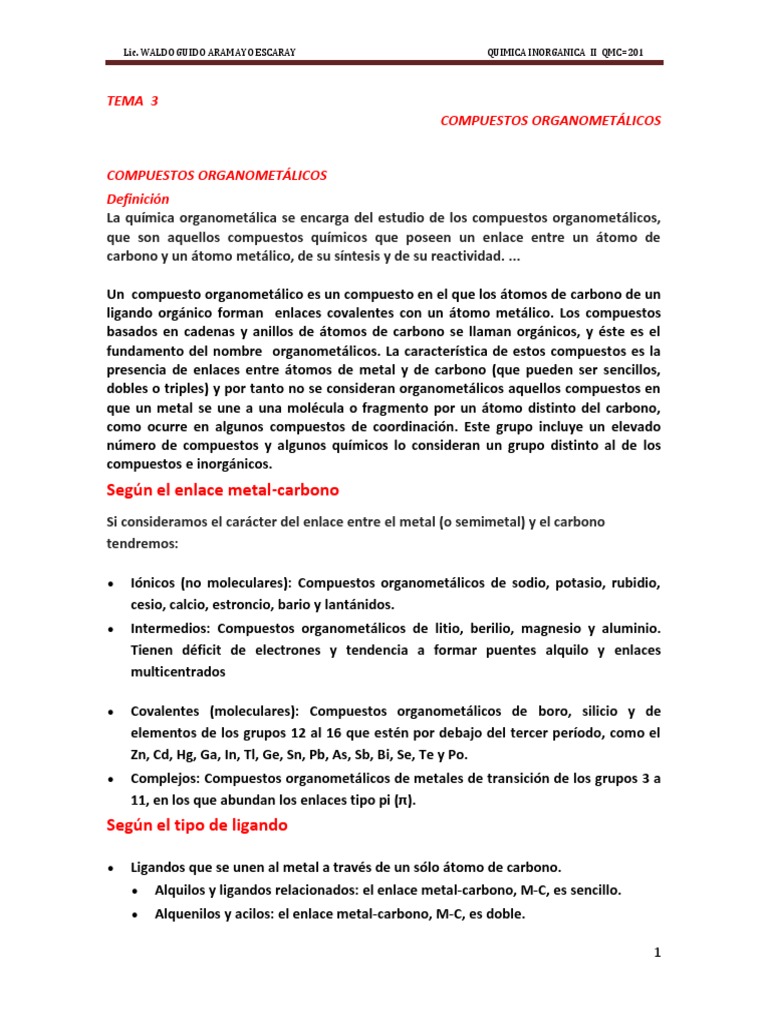 Compuestos Organometalicos PDF Orbital Molecular Aromaterapia