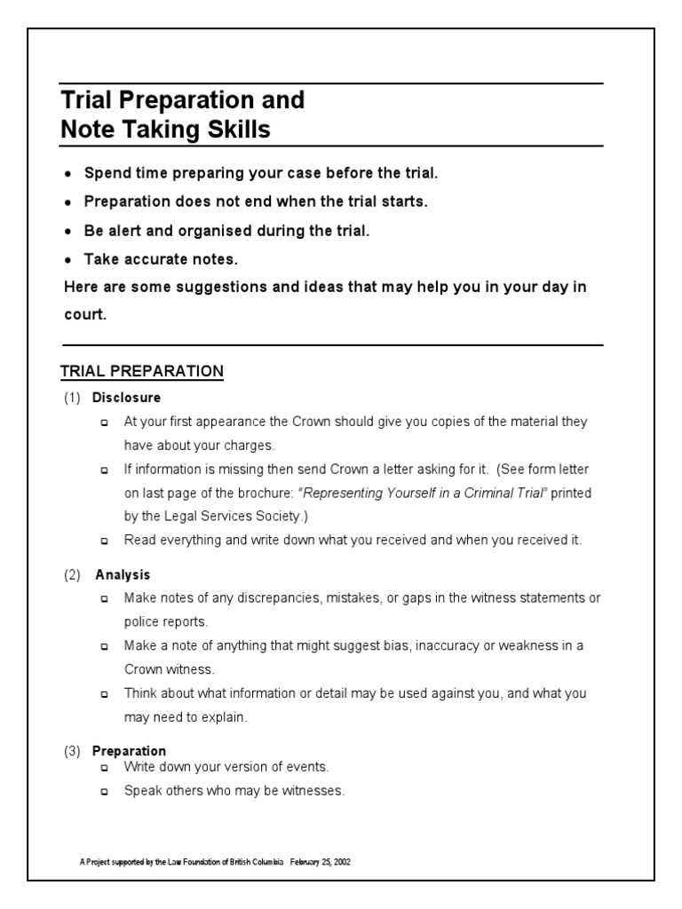 Trial Preparation Pdf Witness Testimony