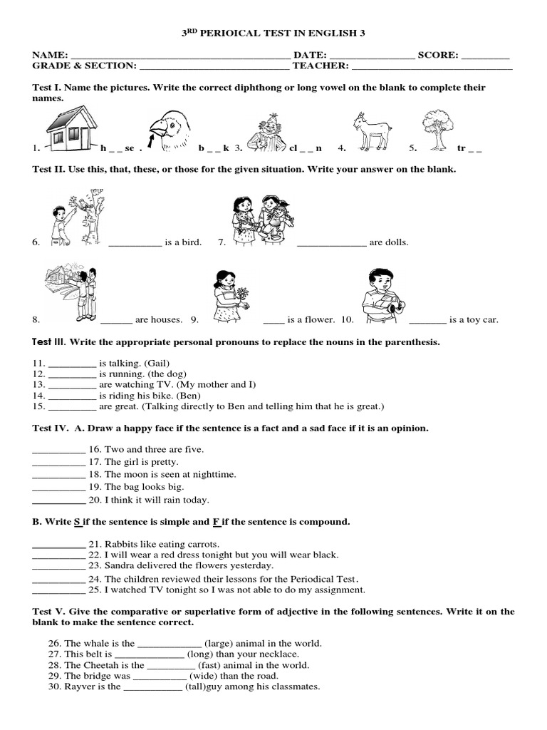 Third Periodical Test In English 3 Pdf English Language Morphology