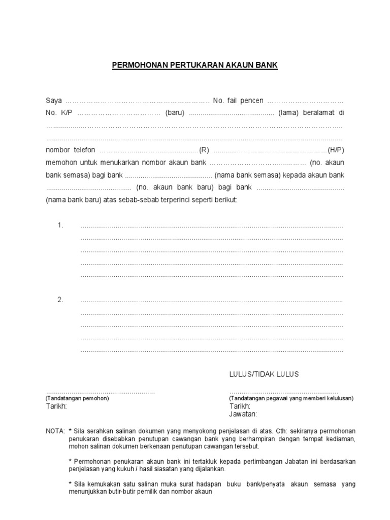 Permohonan Pertukaran Akaun Bank 09082012 Pdf