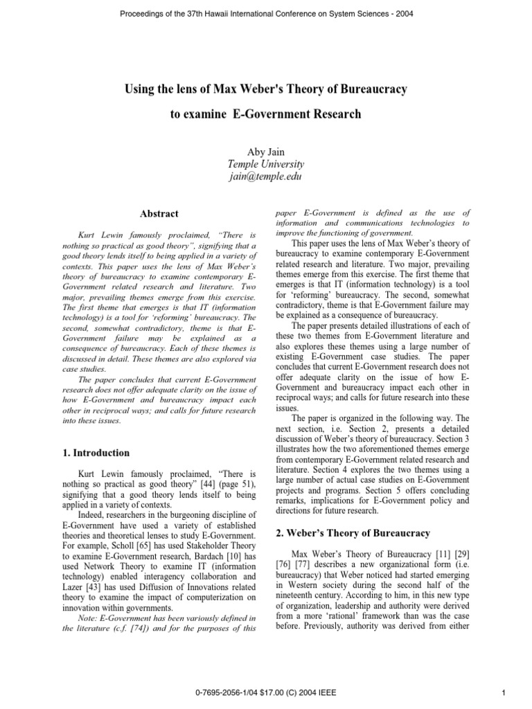 Using The Lens of Max Webers Theory of Bureaucracy PDF | PDF ...
