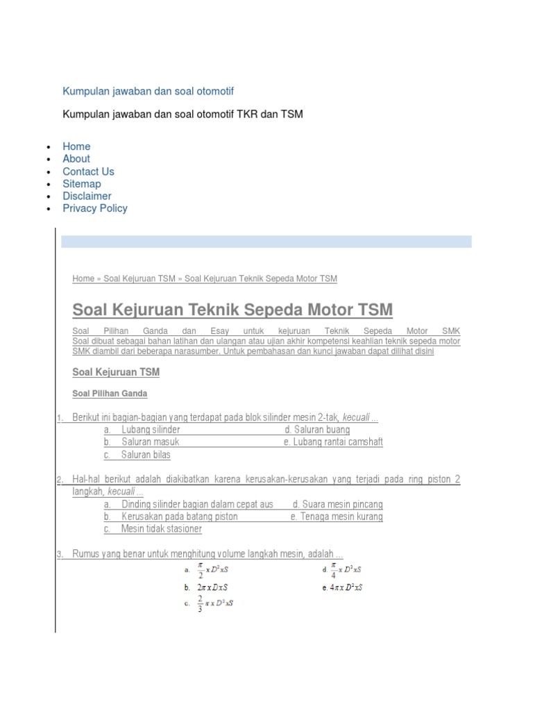 Contoh Soal Materi Otomotif Beserta Jawaban