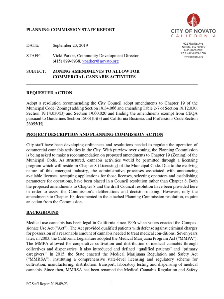 Novato Draft Cannabis Industry Rules PDF Zoning Cannabis (Drug)
