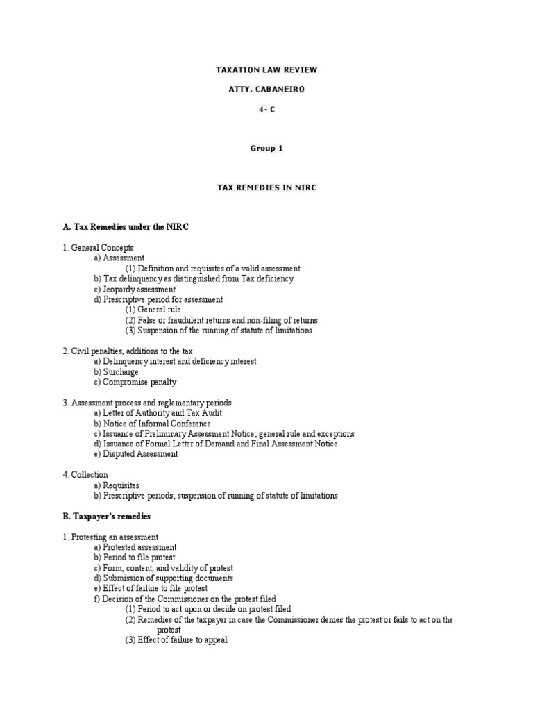 A Tax Remedies Under The Nirc Taxation Law Review Atty Cabaneiro 4 C
