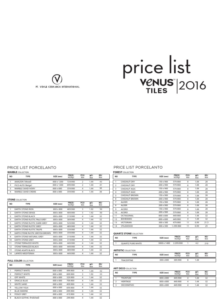 Price List Venus | PDF | Green | Grey