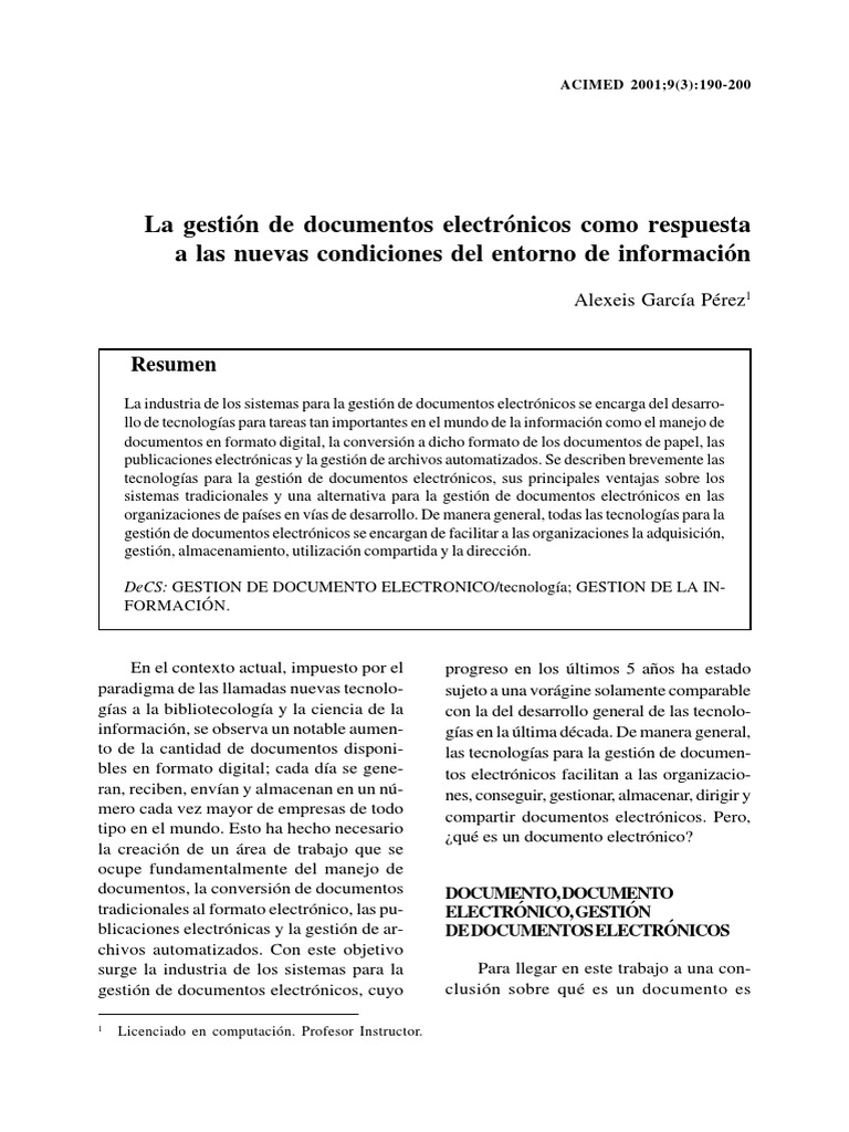 La Gestion De Documentos Electronicos Como Respuesta A Las Nuevas