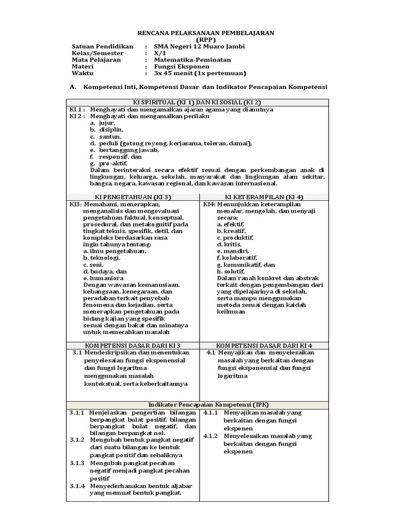 Rpp 3 1 4 1 Eksponen Pdf