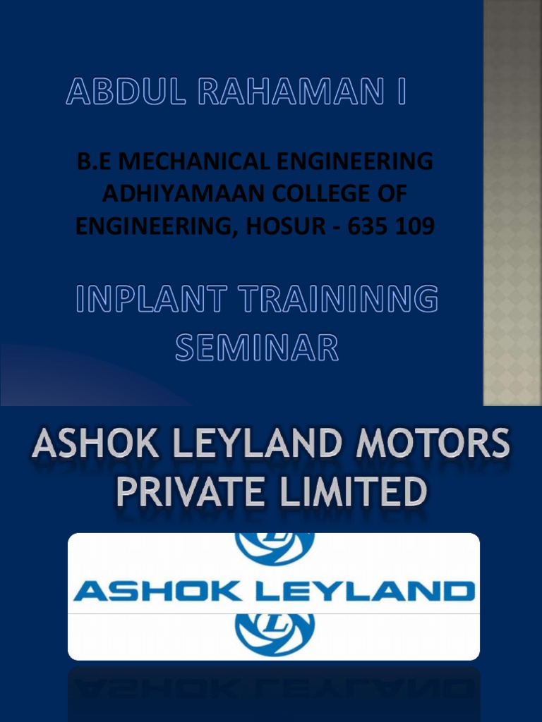 Inplant Training Seminar | PDF | Wheeled Vehicles | Bus Transport